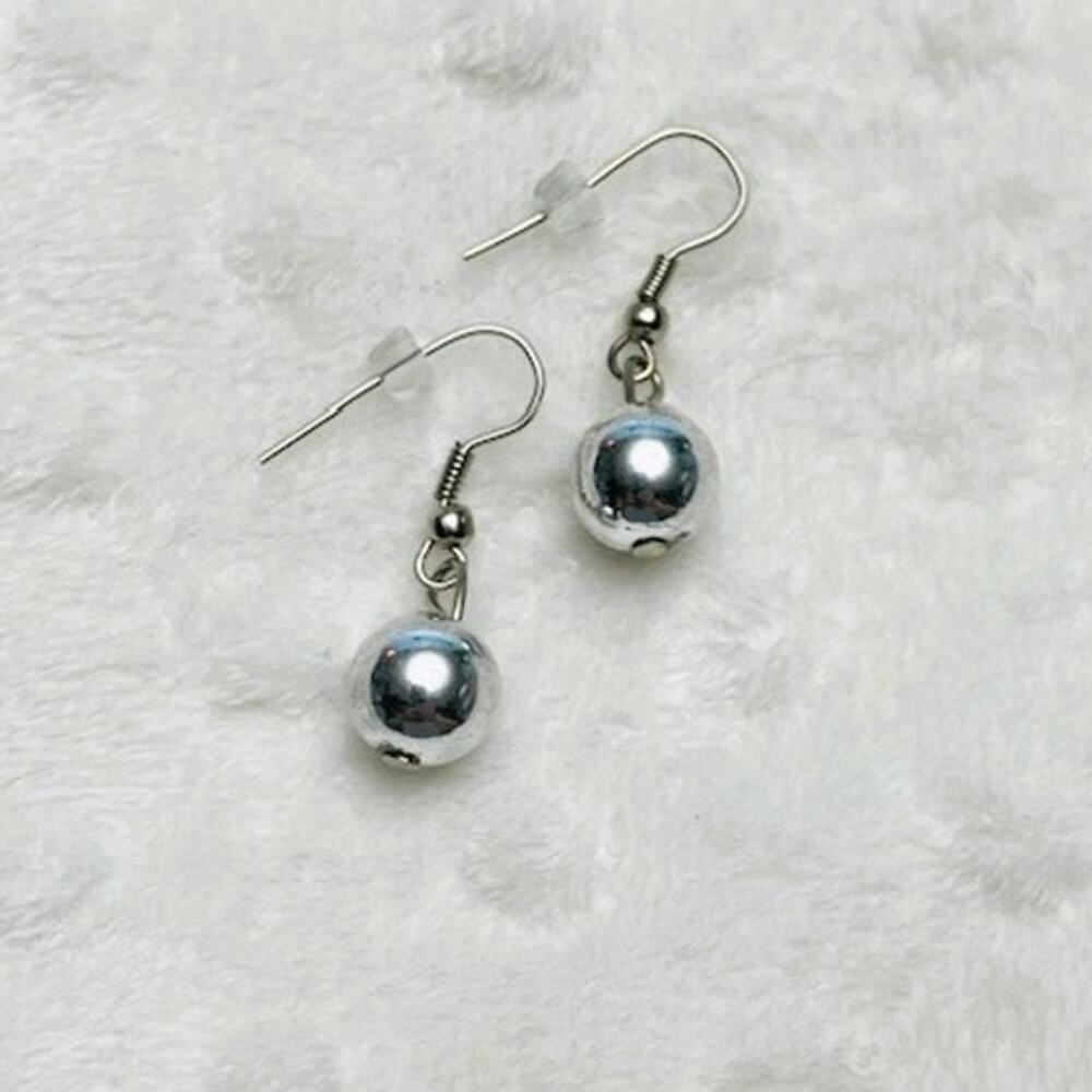 Silver Plated Ball Drop Earrings-NWOT